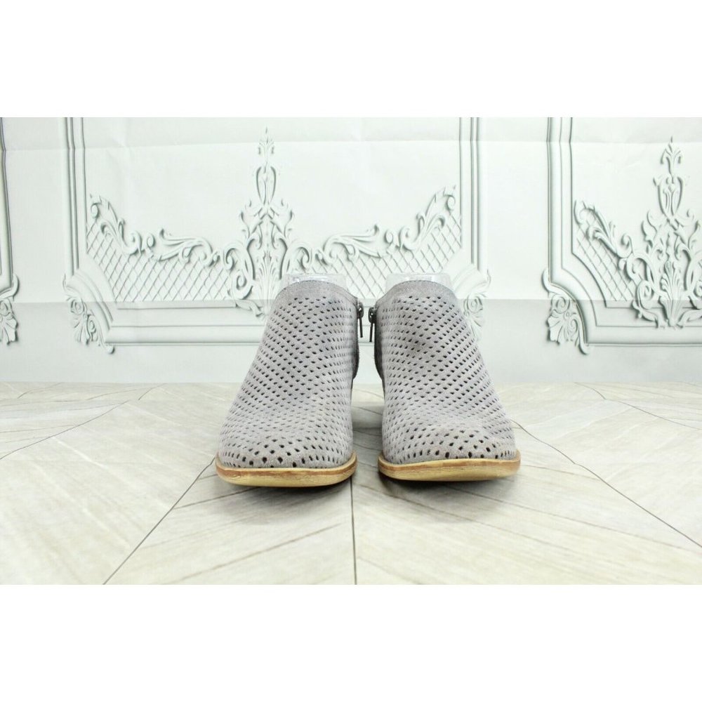 Lucky Brand Perforated Leather Gray Stacked Heel Ankle Booties 6.5 M - Picture 4 of 10
